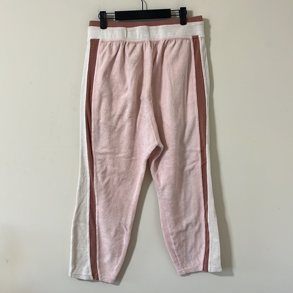 Free People Intimately Terry Cloth High Rise Pink Cream Brown Jogger Pants Sz L - Picture 7 of 8